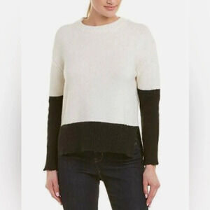 SUNDRY  Womens Heart Colorblock Wool-Blend Sweater White Black Size 1 S/M